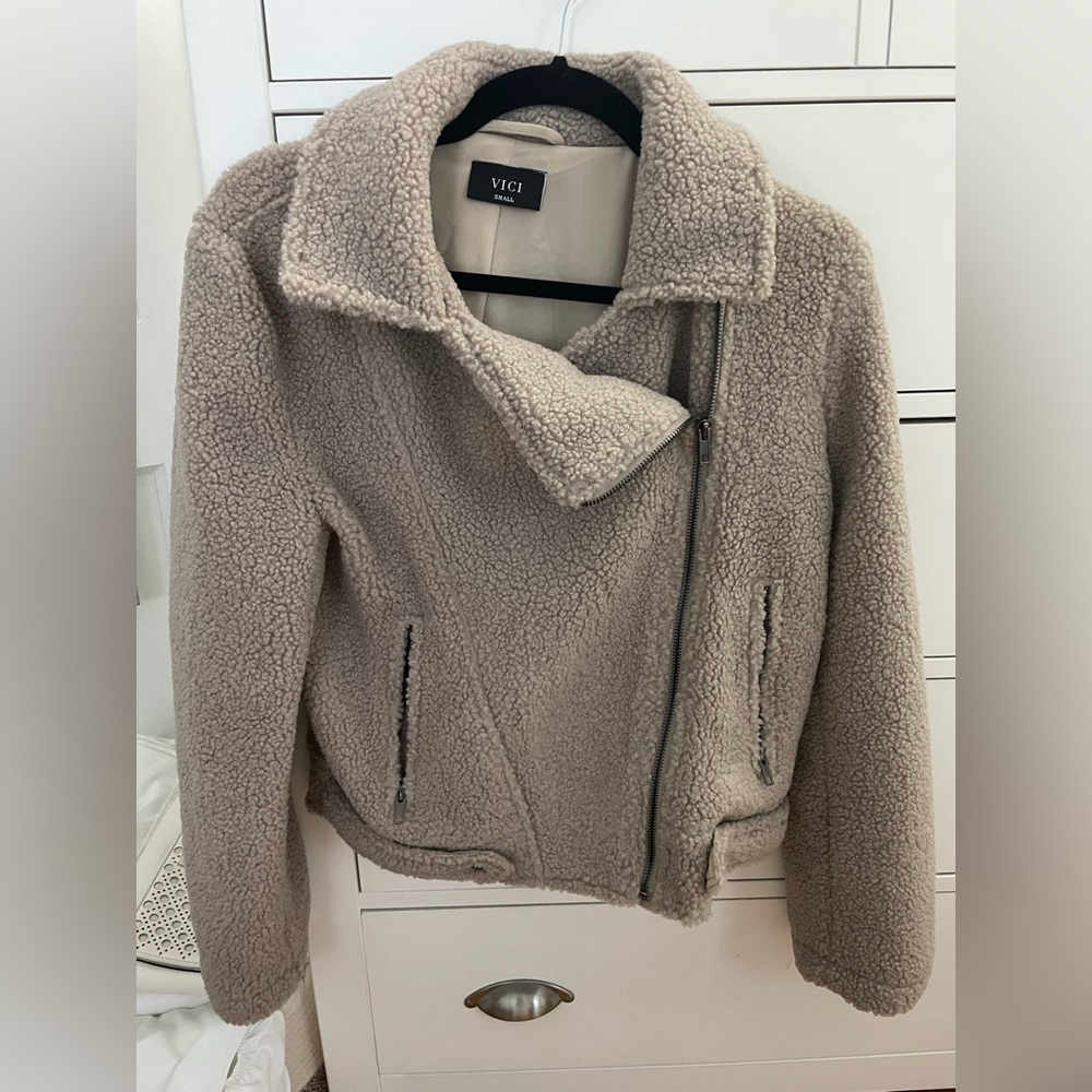 Vici Sherpa Moto Jacket - small - mocha/beige color
